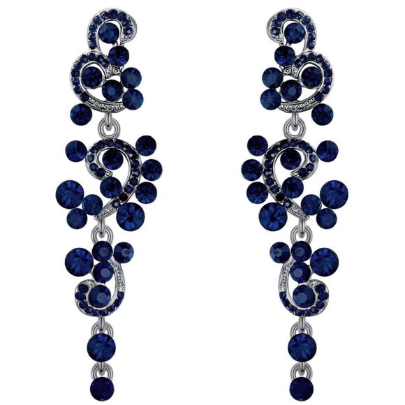 BijouStudios Earrings Jewelry - Gun Metal with Sapphire Blue Austrian Crystal Chandelier Post Back Drop Earrings